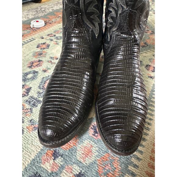Vintage Dan Post Black Teju Lizard Men\'s Cowboy Boots USA 9.5B  Western main image 16